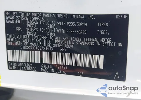 2016 Toyota Sienna Se 8 Passenger z USA, uszkodzony, nr VIN 5TDXK3DC4GS721413